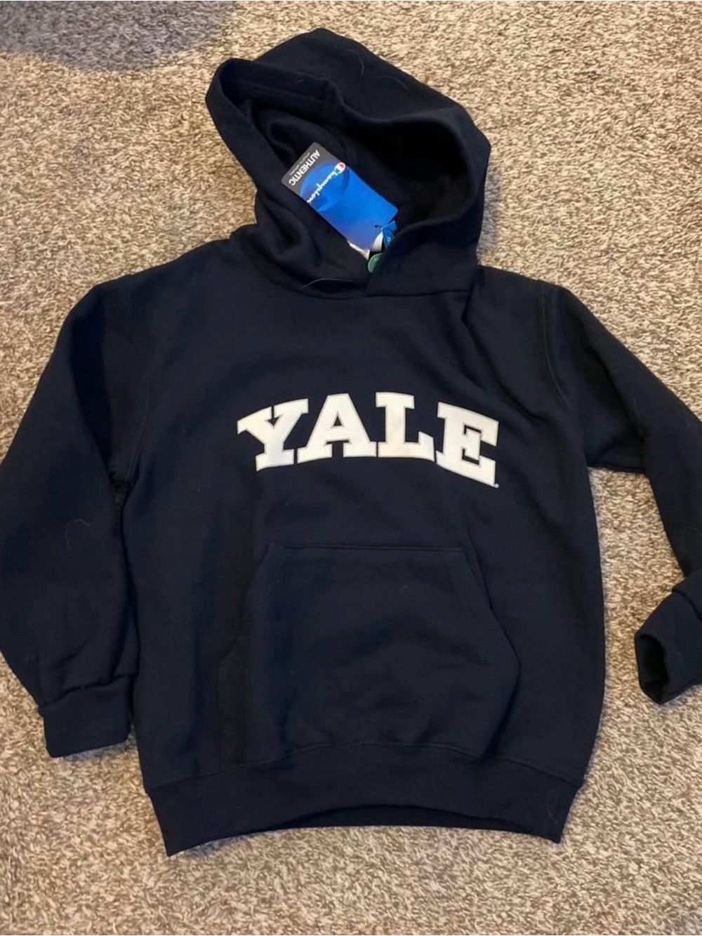 Champion Kids Navy Hoodie with White YALE Logo